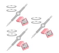 LIFKOME 6piezas Reloj De Mujer Rhinestones y Pulsera De Inoxidable Reloj De Cuarzo Brillante para Ocasiones Especiales