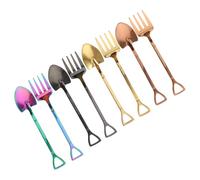 LIFKOME 8 piezas Cucharas y Tenedores Multifunción Acero Inoxidable Diseño Pala para Helado y Frutas Acabado Dorado Rosa Iridiscente y Negro Resistentes y Fáciles de Limpiar para Uso