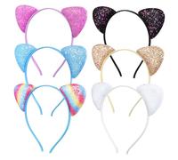 LIFKOME Adorable Paquete de 6 Diademas con Orejas de Gato Y Lentejuelas para Decoración de Fiestas de Gatos Y Disfraces de Halloween