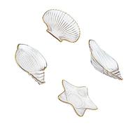 LIFKOME Bandejas para Joyas y Servir Frutas Transparentes Borde Dorado, Vidrio Resistente Alta Temperatura, Diseño Marino para Organización de Joyas y Decoración del Hogar, Set de 4