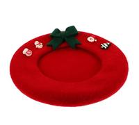 LIFKOME Boina Navideña de Lana para Mujer y Niña Gorro Cálido de Punto con Lazo Rojo Accesorio Festivo para Invierno Obsequio Adecuado para Fiestas y Uso Diario