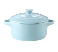 LIFKOME Bol de Cerámica y Doble Asa con Tapa Apto Microondas 230ml | Cocina del Hogar, Función de Guiso, Color Azul, Uso Diario, Formato Compacto