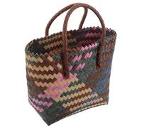 LIFKOME Bolso Tote para Mujer Resistente y Ligero con Diseño Bloques de Color Bolsa de Playa Bohemia de Plástico Trenzado y Espaciosa para Compras y Uso Casual