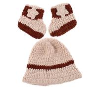 LIFKOME Conjunto de Ropa de Crochet para Recién Nacido Traje de Vaquero Beige para Sesión Fotográfica de Gorro y Calcetines Tejidos Suaves y Transpirables Prop para Fotos de Niña y Cómodo