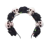 LIFKOME Diadema Halloween con Calaveras y Flores Negras Accesorio Fiesta con Cráneos Tocado Decorativo para Disfraces y Fotos para Día de Muertos y Celebraciones Temáticas