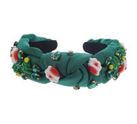 LIFKOME Diadema Navideña Anudada para Mujer Diadema Ancha Adorno de Santa Claus y Pedrería Accesorio Ligero y Cómodo para Fiestas y Navidad Color Verde