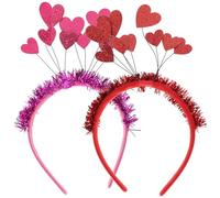 LIFKOME Diademas de Corazón para Fiesta 2 Piezas Diadema de San Valentín en Rojo y Rosa Accesorios Flexibles para Niñas Tocados Cómodos para Cumpleaños y Celebraciones