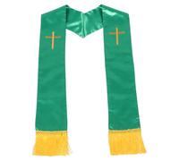 LIFKOME Estola de Pastor para Boda Verde con Cruz Bordada y Borlas, Chal Reversible para Clérigo, Estola de Iglesia Ceremonial para Oficiante, Accesorio Litúrgico Tradicional