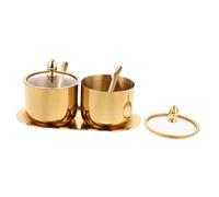 LIFKOME Frascos para Especias de Acero Inoxidable con Tapa de Vidrio Transparente Cuchara y Bandeja para Azúcar Sal y Pimienta Organizador Práctico para Cocina Elegante