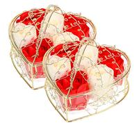 LIFKOME Juego de 2 Jabones de Baño Rosas Aromáticos Pétalos Decorativos Barra de Jabón para Mujeres en Cesta de 6 Rosas Rojo y Obsequio Romántico para San Valentín y Cumpleaños