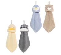 LIFKOME Juego de 4 Toallas de Mano Absorbentes de Coral y Algodón Diseño de Animales Colgantes para Baño y Cocina, Suaves y Transpirables Color Aleatorio Varios Estilos