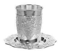 LIFKOME Juego de Copa Kiddush Símbolo de Tradición Judía Elegante y Delicado Plateada con Platillo de Aleación de Zinc para Shabat y Celebraciones de Pascua
