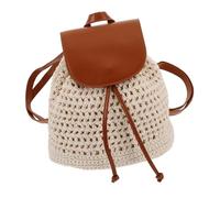 LIFKOME Mochila Tejida de Poliéster y Pu para Mujer, Mini Bolso Bandolera de Crochet Solapa, Estilo Bohemio, Mochila Casual para Verano, Playa y Uso Diario, Tamaño Pequeño