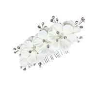 LIFKOME Peine De Pelo De Novia Con Flores Blancas y Cristales Peineta Lateral Elegante Para Bodas Accesorio Nupcial Para Mujeres Adorno De Cabello Floral Para Fiestas y Eventos