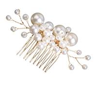 LIFKOME Peine de Pelo Nupcial con Perlas Doradas Accesorio Elegante para Bodas Fiestas y Celebraciones Peine Lateral Artesanal para Novia Duradero y Cómodo