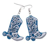 LIFKOME Pendientes Colgantes Occidentales para Mujer Vaquera, Par de 1, Diseño Doble Cara Bota Vintage Azul, Joyas Campestres Pequeñas Ideales para Fiestas y Regalos