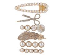 LIFKOME Pinzas Cabello Plumas y Perlas Doradas, Aleación Creativa y Superficie Lisa para Uso Seguro, Set de 6 Piezas Adecuado para Peinados y Trabajo