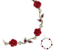 LIFKOME Pulsera de Cadena Ajustable Flor de Rosa Roja Vintage, Brazalete Delicado de Muñeca para Mujer, Accesorio Floral Romántico para Día de San Valentín y Regalos Obsequios
