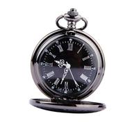 LIFKOME Reloj De Bolsillo Redondo Retro Clásico Números Romanos y Cadena Fina Negra, Esfera Doble Pantalla, Estilo Steampunk, Unisex, Uso Diario y Colección, Diseño Compacto