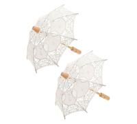 LIFKOME Sombrillas de algodón de madera ligera asa, elegante y cómodo, sombrilla, encaje en color beige, lote de 2 unidades vintage para bodas y mascaradas