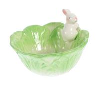 LIFKOME Tazón De Animales De Dibujos Animados Cuencos Esteticos Tazón De Cereal De Conejo Comiendo Ensaladera De Conejito Snack Bowl Conejo Cuencos para Platos De Bebe Cerámica Verde