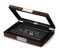 Lifomenz Co Caja de gemelos de madera con ventana de cristal, organizador de anillos y caja de gemelos para hombres, capacidad para 36-46 pares