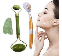 Lifreer 1 PC Derma Rodillo 0.5mm Agujas Micro Aguja Rodillo, 1 juego de rodillos de jade y Tablero de desguace Gua Sha Conjunto de herramientas para Piel Cuidado, Cuerpo Relajante Masajeador