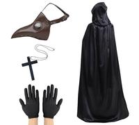 Lifreer Máscara de médico de peste, disfraz de Halloween para hombres, máscara de pájaro steampunk, disfraz de médico de peste, máscara de Halloween marrón con guantes y capa con capucha para disfraz