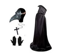 Lifreer Máscara de peste con cadena de cruz, disfraz de doctor de peste, máscara con capucha, capa de cruz, guantes, máscara de pájaro, máscara de pico para hombre, mujer, cosplay, accesorio de fiesta