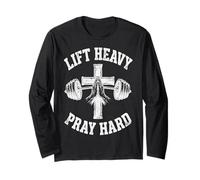 Lift Heavy Pray Hard Christian Workout Gym Apparel Men Manga Larga