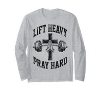 Lift Heavy Pray Hard Christian Workout Gym Apparel Men Manga Larga