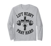 Lift Heavy Pray Hard Christian Workout Gym Apparel Men Manga Larga