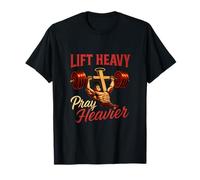 Lift Heavy Pray Heavier Christian Gym Workout Biblia Versículo Camiseta
