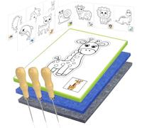 Lifuncren 3 Piezas Juego de Punzones para Niños, Juego Puncao Infantil 30x20 cm, Punzón Kit de Costura Artesanal, Almohadilla de Fieltro para Manualidades Bricolaje (Tema sobre Animales (Grande))