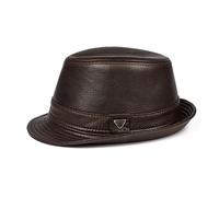 Lifup Clásico Sombrero de Cuero Hombre Fedora Gorra de Jazz Floppy Panamá Sombrero Plano para Caballeros Marrón 1 Medium