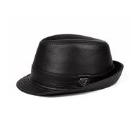 Lifup Clásico Sombrero de Cuero Hombre Fedora Gorra de Jazz Floppy Panamá Sombrero Plano para Caballeros Negro x-Large
