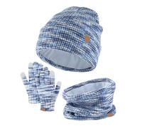 Lifup Gorro de Punto Invierno Térmico con Guantes y Bufanda Forro Polar Niños Set, Cuello Calentador Tejido Set Regalo para Niños Niñas 4-10 Años Mezcla azul