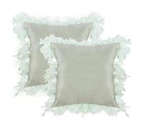 Lifup Juego de 2 Fundas Cojines de Terciopelo con Borde de Plumas, Fundas Decorativas de Cojín para Cama Sillas Sofás Coche Agua Verde 45 x 45 cm