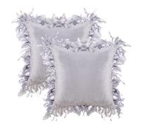 Lifup Juego de 2 Fundas Cojines de Terciopelo con Borde de Plumas, Fundas Decorativas de Cojín para Cama Sillas Sofás Coche Plateado Gris 45 x 45 cm