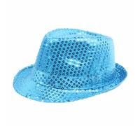 Lifup Sombrero con Lentejuelas, Trilby Fedora Panamá ala Corta Moda para Hombres Mujeres para Carnaval Fiestas Rave Azul Large