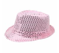 Lifup Sombrero con Lentejuelas, Trilby Fedora Panamá ala Corta Moda para Hombres Mujeres para Carnaval Fiestas Rave Rosa Large