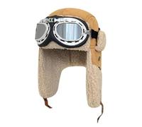 Lifup Sombrero y Gafas de Aviador Vintage, Sombrero de Invierno, Unisexo Gorros de Aviador con Orejeras Anti Viento Amarillo
