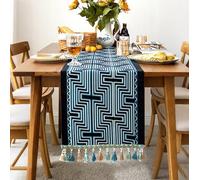 Lifup Vintage Caminos de Mesa con Borlas Tapete Mesa Mantel para Bodas Fiestas Decoración Azul35 x 160 cm