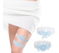 Liga de Boda para Novias Liga Nupcial de Encaje, Elástica Novia Jarretera Cinturón para Mujeres Novias Accesorios, Regalo Dama de Honor 2 Piezas Azul