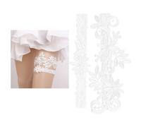 Liga de Novia de Encaje Floral Color Blanco 2 Piezas para Boda | Elástico Ajustable, Talla Grande, Costura a Máquina, para Playa y Fiesta
