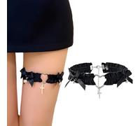 Liga de novia negra, gadget para despedida de soltera, cinta decorada con pieza, lazo y colgante, regalo de ligas de novia, hecho a mano, regalo de San Valentín para ella