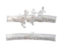 liga novia Liga de boda, bandas elásticas nupciales, cinturón encaje, flor perla, anillo Sexy for muslo for mujer, bordado blanco for fiesta(52-90cm 20.5-35.5in)