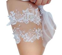 liga novia Liga de boda decoración vestido pierna anillo medias ligas novia Sexy encaje mujeres calcetines muslo perla(White Pearl,52-90cm 20.5-35.5in)