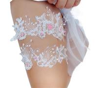 liga novia Liga de boda decoración vestido pierna anillo medias ligas novia Sexy encaje mujeres calcetines muslo perla(Pink,52-90cm 20.5-35.5in)