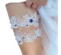 liga novia Liga de boda decoración vestido pierna anillo medias ligas novia Sexy encaje mujeres calcetines muslo perla(Blue Pearl,52-90cm 20.5-35.5in)